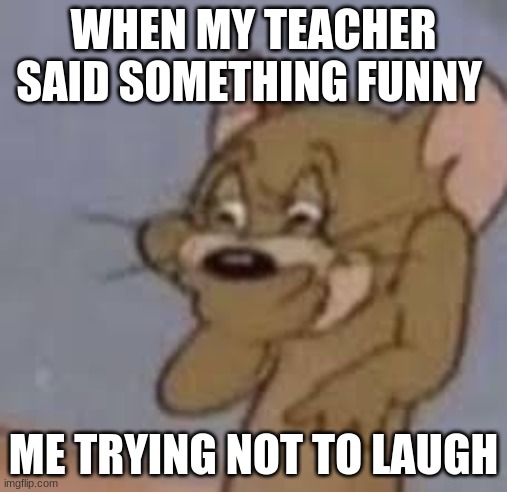 WHEN MY TEACHER SAID SOMETHING FUNNY; ME TRYING NOT TO LAUGH | image tagged in me at school | made w/ Imgflip meme maker