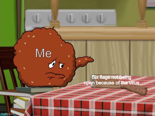 Crying Meatwad | Me Six flags not being open because of the virus | image tagged in crying meatwad | made w/ Imgflip meme maker