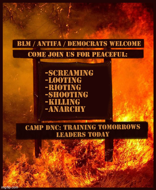 DNC BOOTCAMP | image tagged in dnc,camp,fires,riots,looting | made w/ Imgflip meme maker