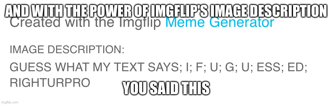 AND WITH THE POWER OF IMGFLIP'S IMAGE DESCRIPTION YOU SAID THIS | made w/ Imgflip meme maker