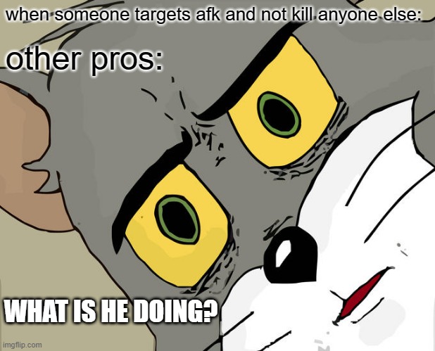 afk targeting->what? | when someone targets afk and not kill anyone else:; other pros:; WHAT IS HE DOING? | image tagged in memes,unsettled tom | made w/ Imgflip meme maker