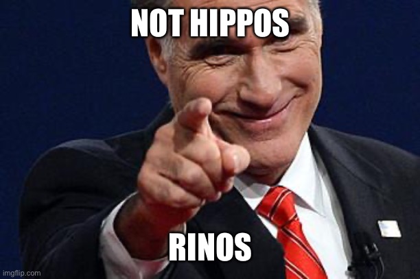 Mitt Romney pointing | NOT HIPPOS RINOS | image tagged in mitt romney pointing | made w/ Imgflip meme maker