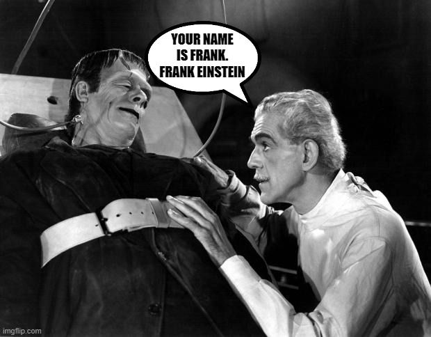dr frankenstein | YOUR NAME
IS FRANK.
FRANK EINSTEIN | image tagged in dr frankenstein | made w/ Imgflip meme maker