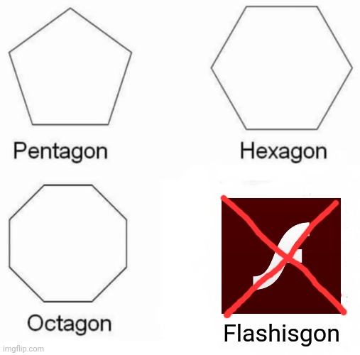 HTML5: It's showtime! | Flashisgon | image tagged in memes,pentagon hexagon octagon,flash,adobe,press f to pay respects,sad | made w/ Imgflip meme maker