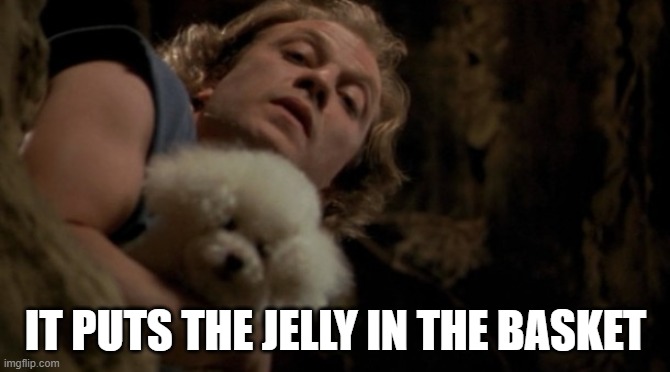 Silence of the lambs lotion | IT PUTS THE JELLY IN THE BASKET | image tagged in silence of the lambs lotion | made w/ Imgflip meme maker
