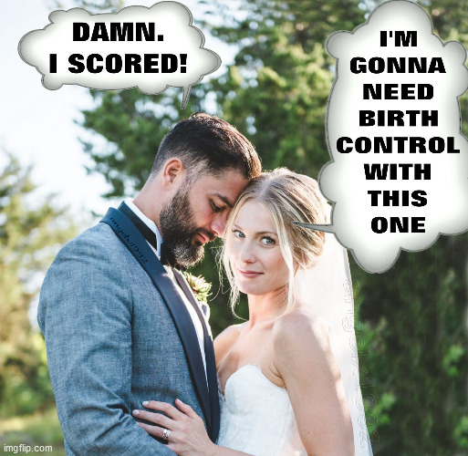 image tagged in gold digger,marriage,newly weds,birth control,wedding,spouse | made w/ Imgflip meme maker