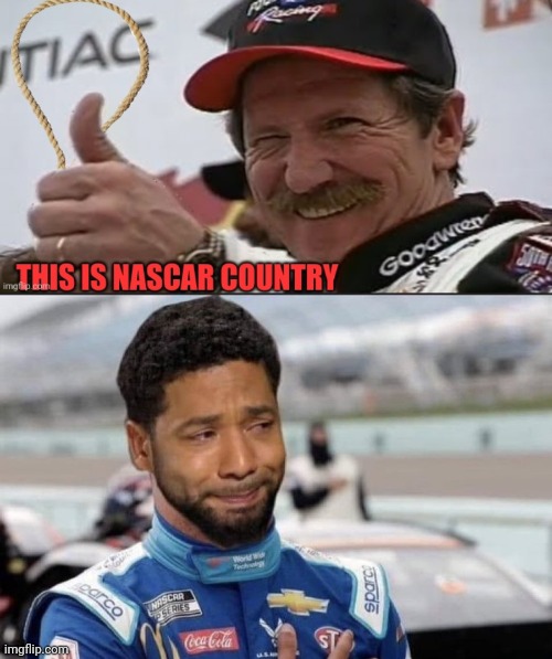 Oh Jesus...I'm going to Hell | image tagged in bubba wallace smolett,noose,nascar,satire,that's racist | made w/ Imgflip meme maker