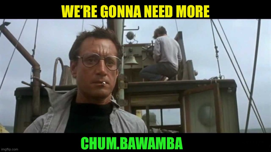 Jaws bigger boat | WE’RE GONNA NEED MORE CHUM.BAWAMBA | image tagged in jaws bigger boat | made w/ Imgflip meme maker