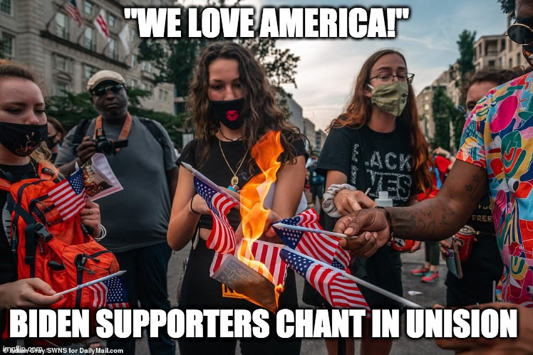 "WE LOVE AMERICA!" BIDEN SUPPORTERS CHANT IN UNISION | made w/ Imgflip meme maker