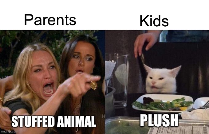 Woman Yelling At Cat | Parents; Kids; PLUSH; STUFFED ANIMAL | image tagged in memes,woman yelling at cat | made w/ Imgflip meme maker