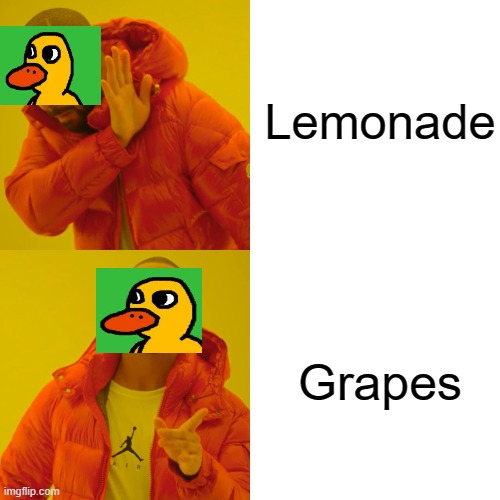 Drake Hotline Bling Meme | Lemonade; Grapes | image tagged in memes,drake hotline bling,duck,grapes | made w/ Imgflip meme maker