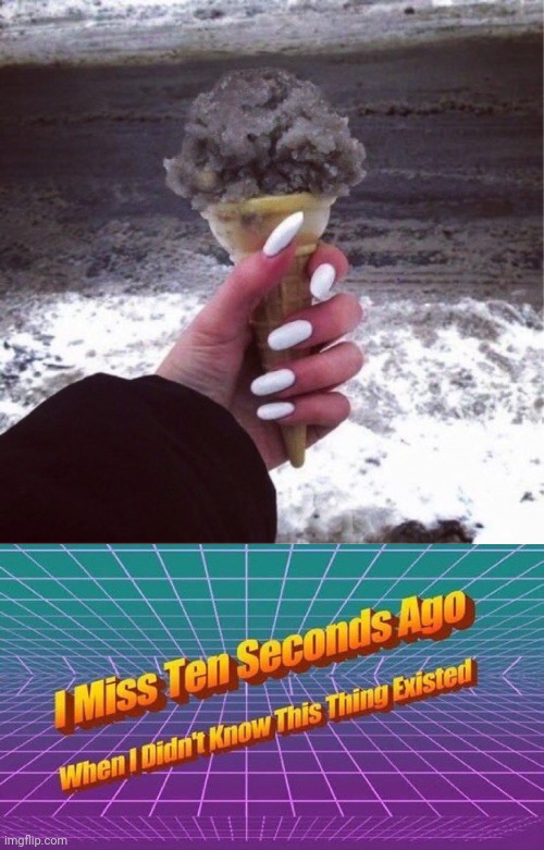 Dirt snow snow cone | image tagged in i miss ten seconds ago | made w/ Imgflip meme maker