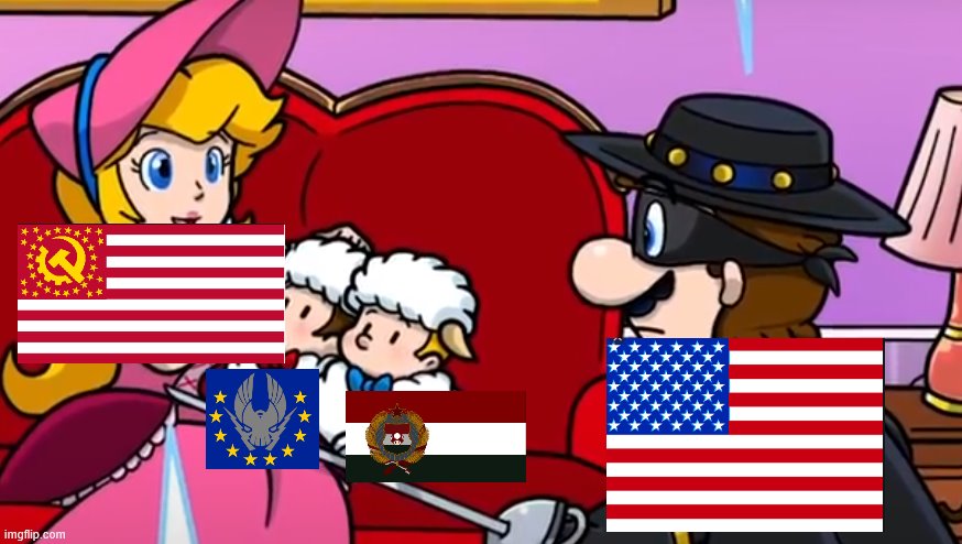 GN-ROCOM questioned by the USA why they are communist | image tagged in princess peach her childern and mario | made w/ Imgflip meme maker