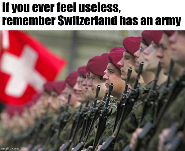 Useless | If you ever feel useless, remember Switzerland has an army | image tagged in swiss army | made w/ Imgflip meme maker