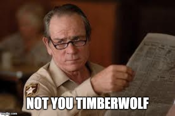 no country for old men tommy lee jones | NOT YOU TIMBERWOLF | image tagged in no country for old men tommy lee jones | made w/ Imgflip meme maker