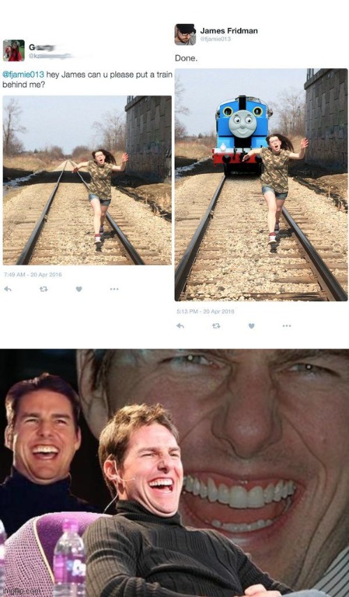 image tagged in tom cruise laugh,james fridman photoshop | made w/ Imgflip meme maker