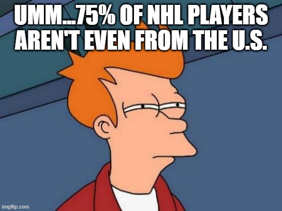 Futurama Fry Meme | UMM...75% OF NHL PLAYERS AREN'T EVEN FROM THE U.S. | image tagged in memes,futurama fry | made w/ Imgflip meme maker