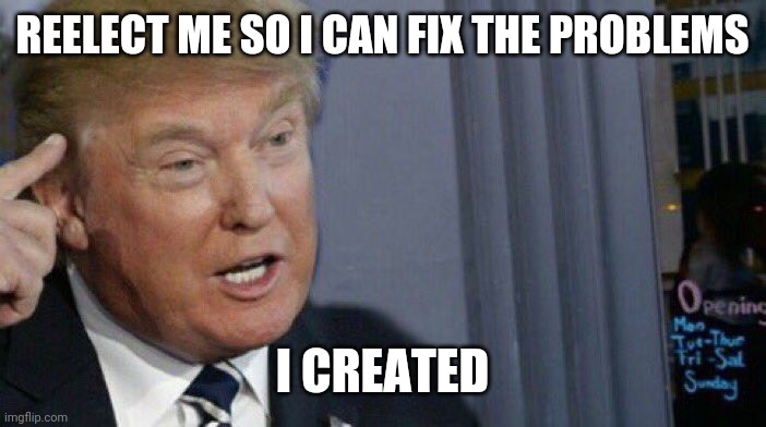 Trump Roll Safe | REELECT ME SO I CAN FIX THE PROBLEMS; I CREATED | image tagged in trump roll safe | made w/ Imgflip meme maker