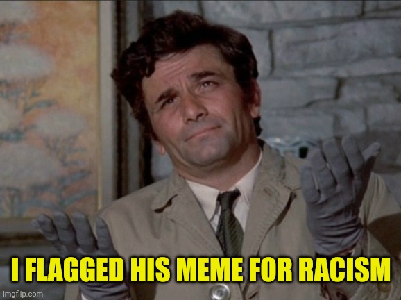 Columbo oh well | I FLAGGED HIS MEME FOR RACISM | image tagged in columbo oh well | made w/ Imgflip meme maker