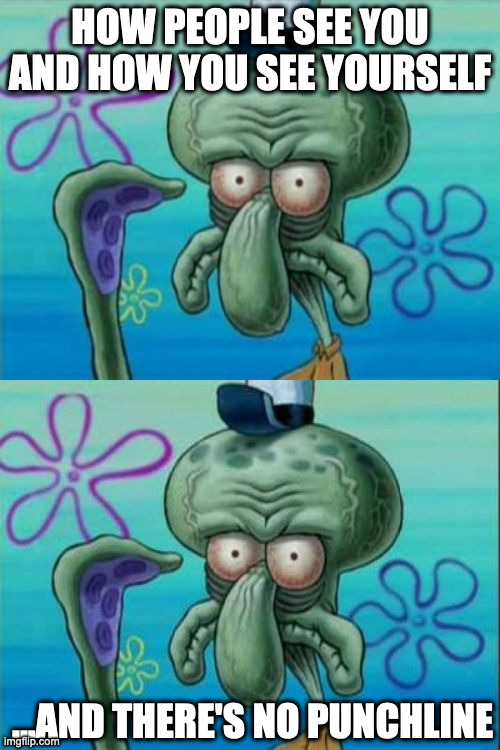 The sad truth | HOW PEOPLE SEE YOU
AND HOW YOU SEE YOURSELF; ...AND THERE'S NO PUNCHLINE | image tagged in squidward | made w/ Imgflip meme maker