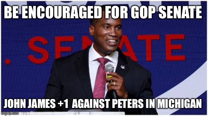 John James will win  Michigan | BE ENCOURAGED FOR GOP SENATE; JOHN JAMES +1  AGAINST PETERS IN MICHIGAN | image tagged in republicans,senate,black | made w/ Imgflip meme maker