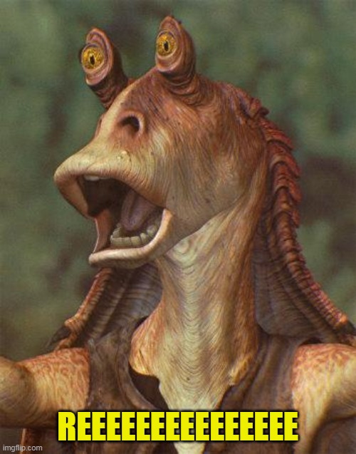 Never Go Full Jar Jar | REEEEEEEEEEEEEEE | image tagged in never go full jar jar | made w/ Imgflip meme maker