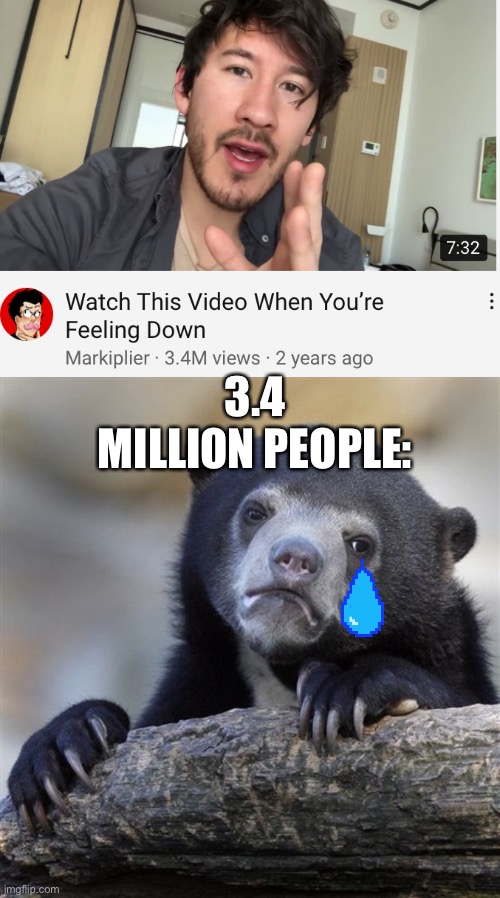 3.4 MILLION PEOPLE: | image tagged in memes,confession bear | made w/ Imgflip meme maker