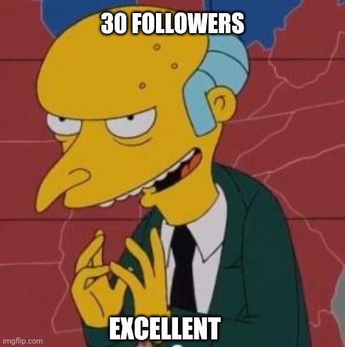 Mr. Burns Excellent | 30 FOLLOWERS; EXCELLENT | image tagged in mr burns excellent | made w/ Imgflip meme maker