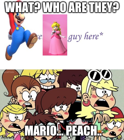 The Loud Sisters Have A Crush on Mario and Peach??? |  WHAT? WHO ARE THEY? MARIO... PEACH.. | image tagged in loud girls go gaga | made w/ Imgflip meme maker