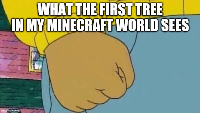 Arthur Fist | WHAT THE FIRST TREE IN MY MINECRAFT WORLD SEES | image tagged in memes,arthur fist | made w/ Imgflip meme maker