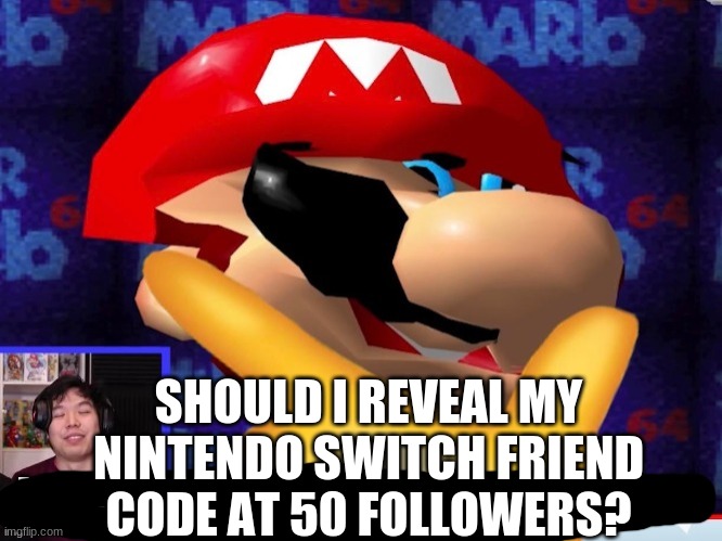Just an Idea I had for a 50 follower special. | SHOULD I REVEAL MY NINTENDO SWITCH FRIEND CODE AT 50 FOLLOWERS? | image tagged in i wonder if i should kill myself | made w/ Imgflip meme maker