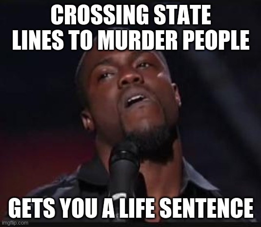 Uh huh | CROSSING STATE LINES TO MURDER PEOPLE GETS YOU A LIFE SENTENCE | image tagged in uh huh | made w/ Imgflip meme maker