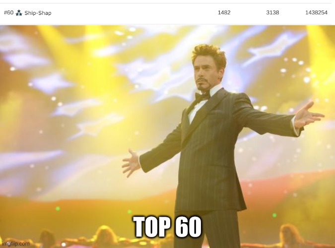 ONly 60 left | TOP 60 | image tagged in tony stark success | made w/ Imgflip meme maker