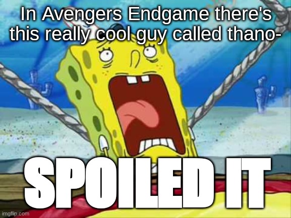 spoiled it | In Avengers Endgame there's this really cool guy called thano-; SPOILED IT | image tagged in soiled it | made w/ Imgflip meme maker