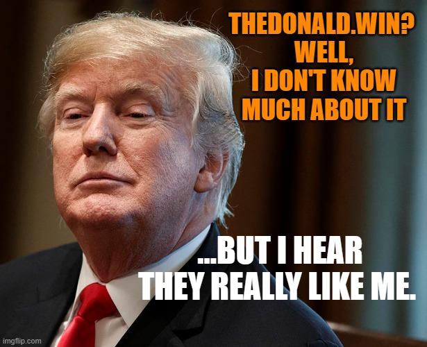 THEDONALD.WIN? 
WELL, I DON'T KNOW MUCH ABOUT IT; ...BUT I HEAR THEY REALLY LIKE ME. | made w/ Imgflip meme maker