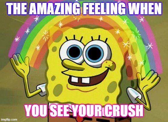 Imagination Spongebob Meme | THE AMAZING FEELING WHEN; YOU SEE YOUR CRUSH | image tagged in memes,imagination spongebob | made w/ Imgflip meme maker