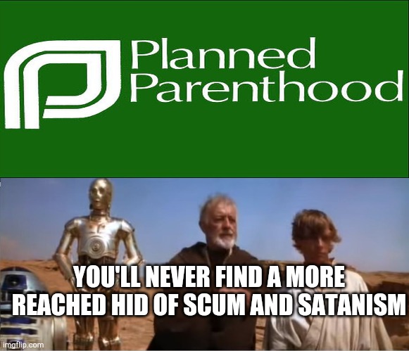 Truth | YOU'LL NEVER FIND A MORE REACHED HID OF SCUM AND SATANISM | image tagged in abortion,scumbag,star wars,planned parenthood | made w/ Imgflip meme maker