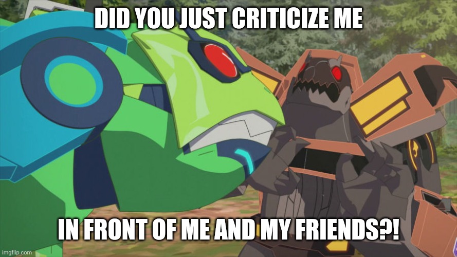 Transformers | DID YOU JUST CRITICIZE ME; IN FRONT OF ME AND MY FRIENDS?! | image tagged in transformers | made w/ Imgflip meme maker