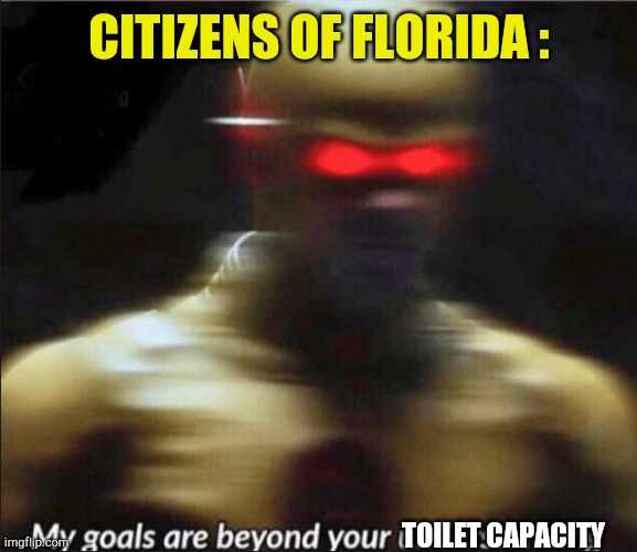my goals are beyond your understanding | CITIZENS OF FLORIDA : TOILET CAPACITY | image tagged in my goals are beyond your understanding | made w/ Imgflip meme maker