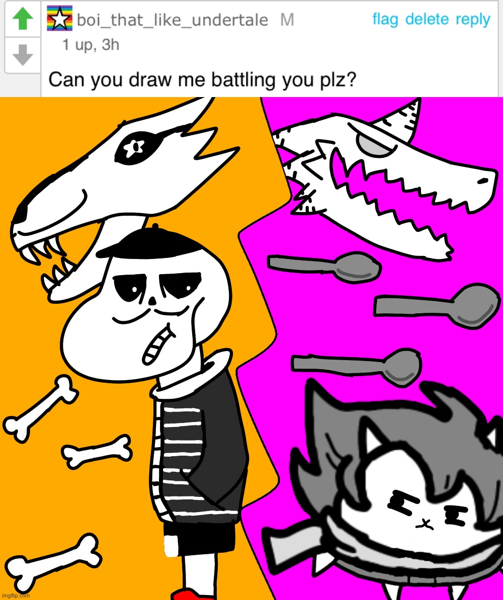 Battle of the bad times 2: bone-apetit boogaloo (requested by boi_that_like_undertale) | image tagged in memes,funny,request,drawings,sans,undertale | made w/ Imgflip meme maker