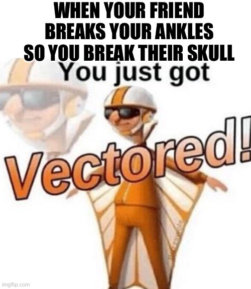 You just got vectored | WHEN YOUR FRIEND BREAKS YOUR ANKLES SO YOU BREAK THEIR SKULL | image tagged in you just got vectored,vector,fun,memes | made w/ Imgflip meme maker