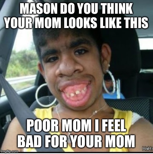 No offense to his mom | MASON DO YOU THINK YOUR MOM LOOKS LIKE THIS; POOR MOM I FEEL BAD FOR YOUR MOM | image tagged in ugly girl | made w/ Imgflip meme maker