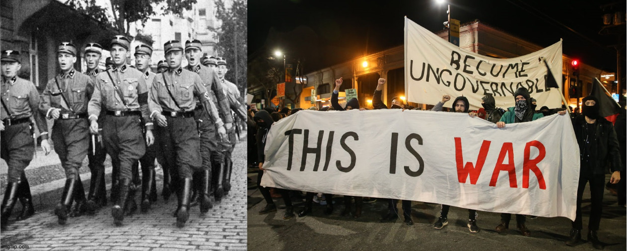 Brown shirts then and now | image tagged in brown shirts then and now | made w/ Imgflip meme maker