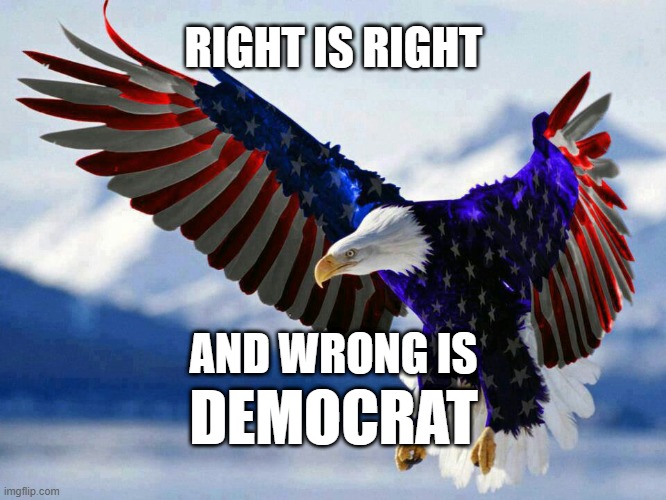 Right is Right and Wrong is Democrat | RIGHT IS RIGHT; AND WRONG IS; DEMOCRAT | image tagged in patriotic flag eagle in red white and blue | made w/ Imgflip meme maker