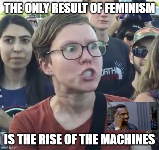 Apocalypse | THE ONLY RESULT OF FEMINISM; IS THE RISE OF THE MACHINES | image tagged in triggered feminist | made w/ Imgflip meme maker