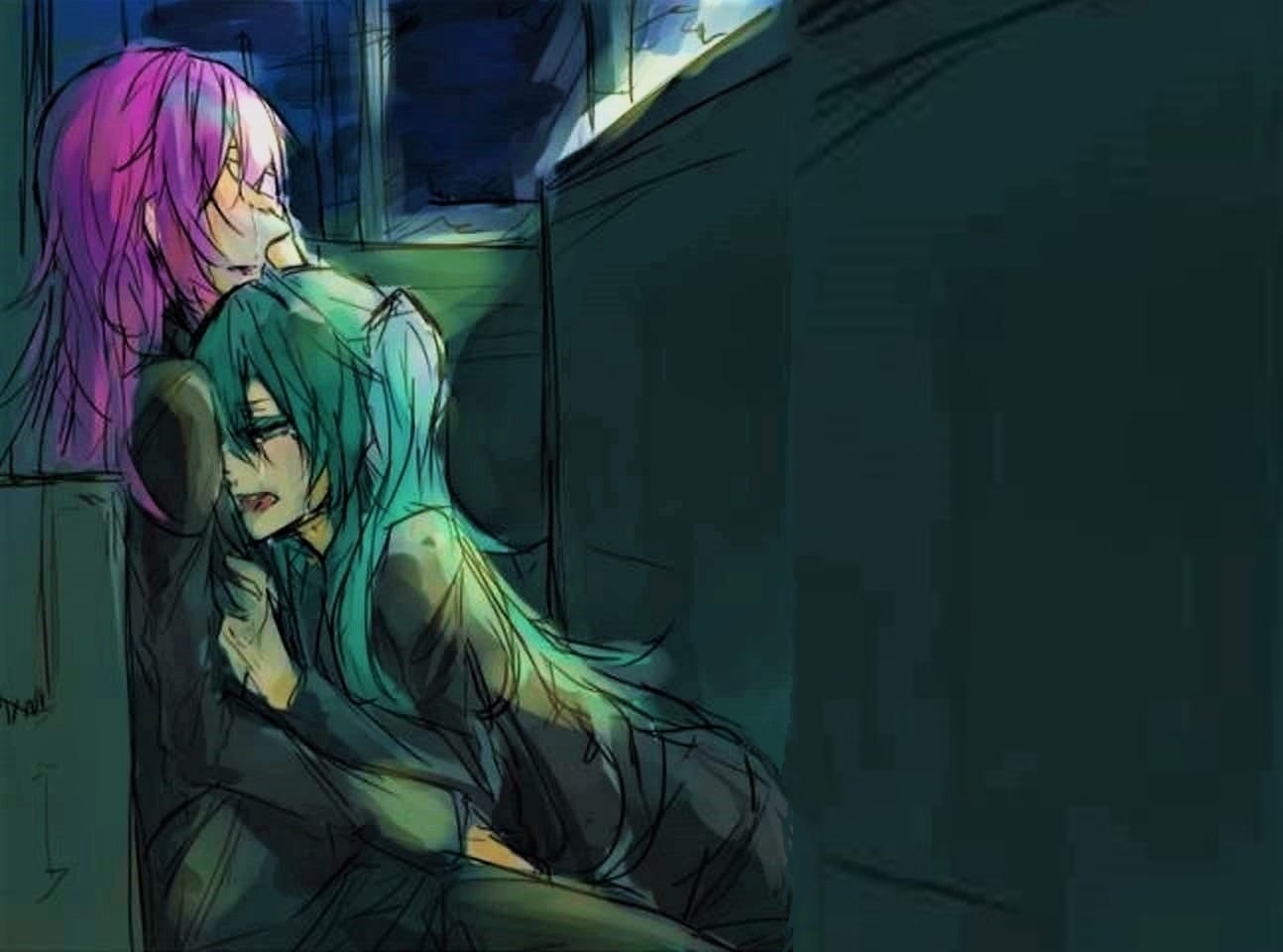 High Quality Miku and Luka crying in each other's arms Blank Meme Template