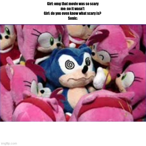 Sonic's Nightmare | Girl: omg that movie was so scary
me: no it wasn't 
Girl: do you even know what scary is? 
Sonic: | image tagged in memes,sonic the hedgehog | made w/ Imgflip meme maker
