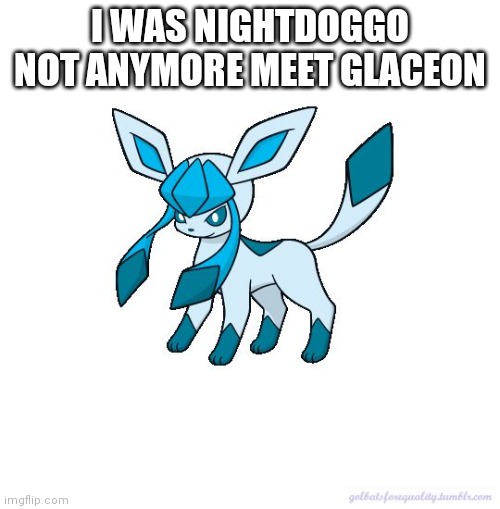 Asexual Glaceon | I WAS NIGHTDOGGO NOT ANYMORE MEET GLACEON | image tagged in asexual glaceon | made w/ Imgflip meme maker