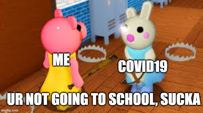 me and my friend | COVID19; ME; UR NOT GOING TO SCHOOL, SUCKA | image tagged in me and my friend | made w/ Imgflip meme maker