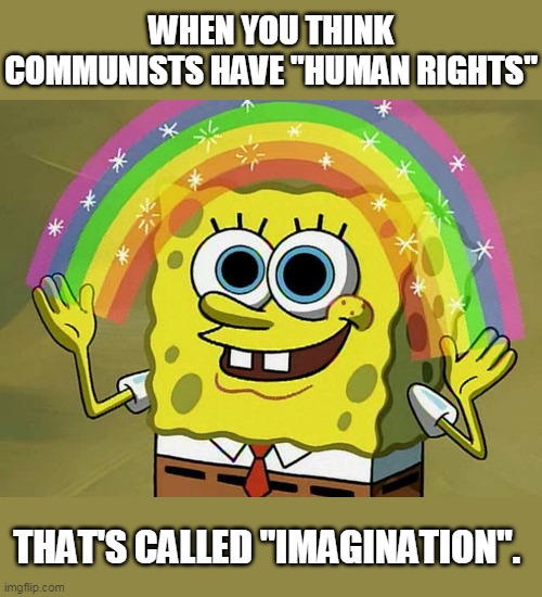 Imagination Spongebob | WHEN YOU THINK COMMUNISTS HAVE "HUMAN RIGHTS"; THAT'S CALLED "IMAGINATION". | image tagged in memes,imagination spongebob | made w/ Imgflip meme maker